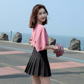 High-waisted A-line Skirt For Petite Women Gray And White Pleated Skirt