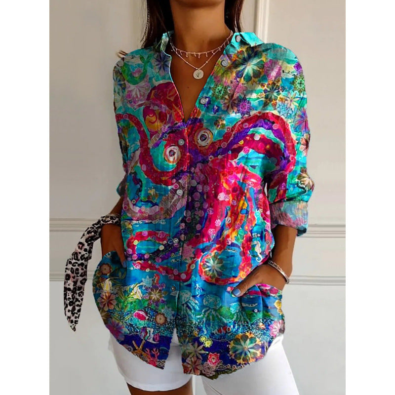 New Women's Long Sleeved Shirt For Summer Fashion, 3D Printed Shirt With Floral Pattern