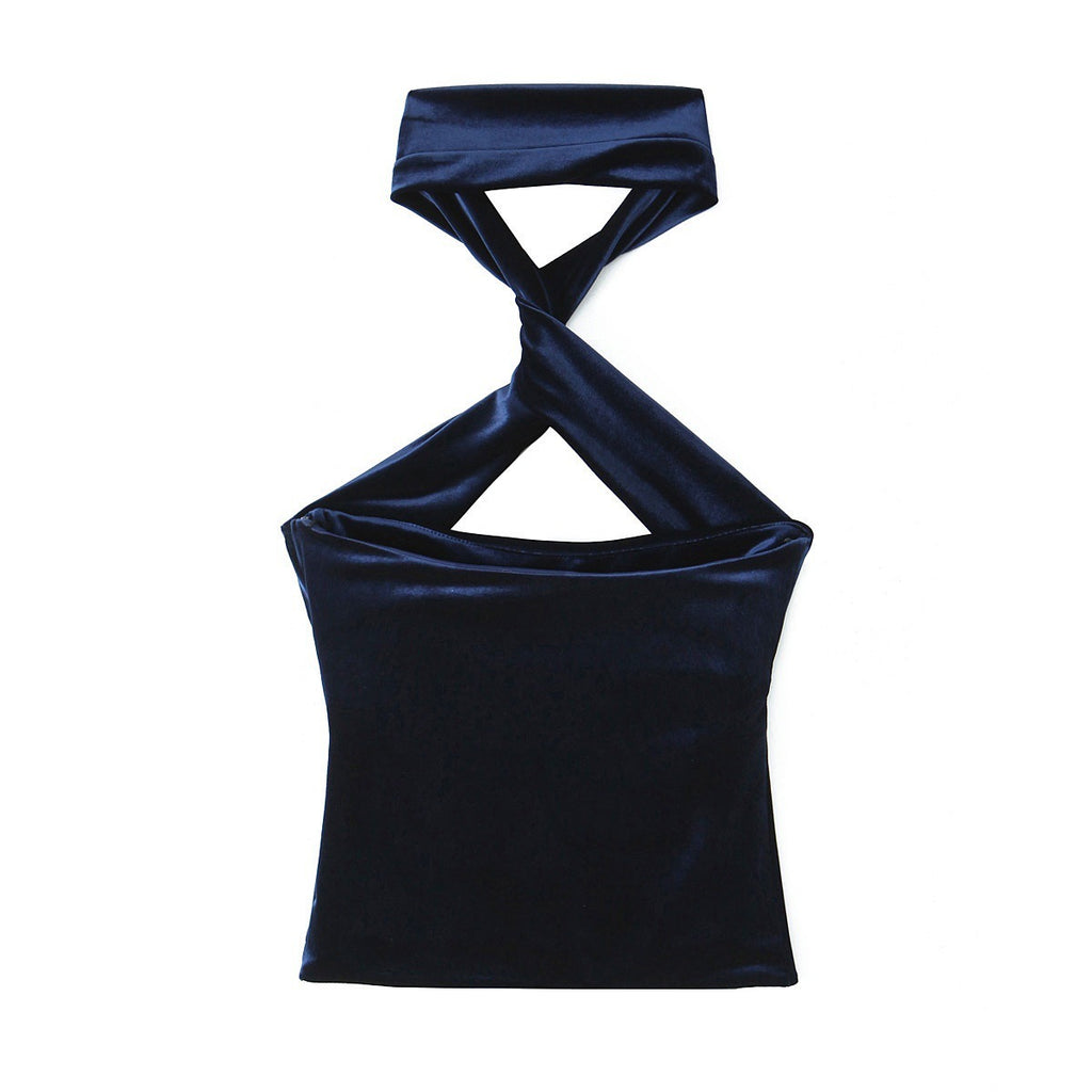 Velvet Halter Tube Top Sleeveless Top