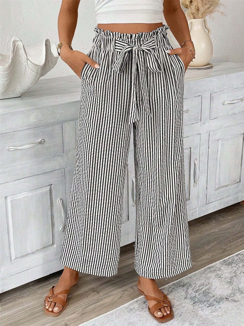 Women's Striped Elegant Straight-leg Pants