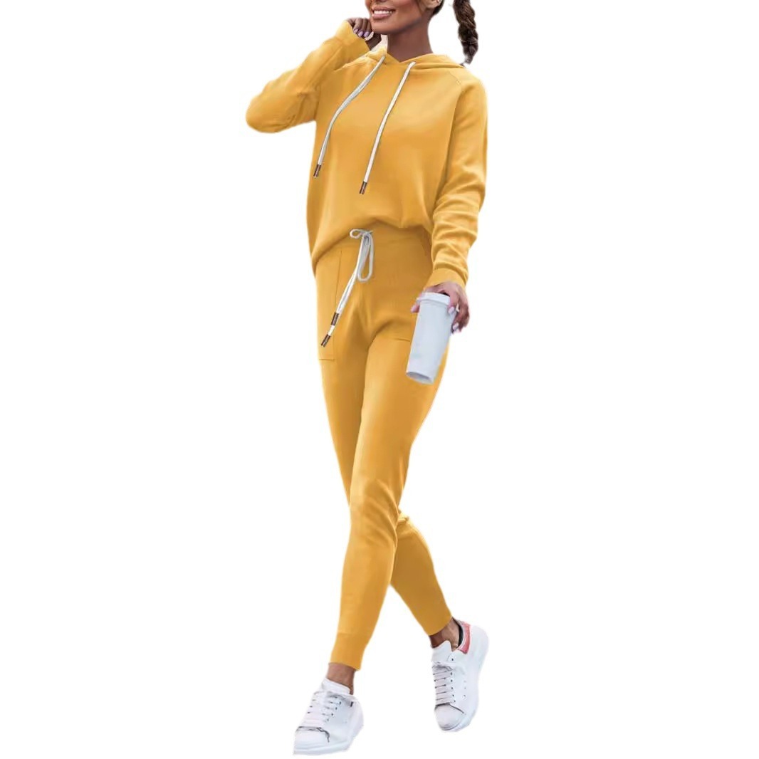 Hoodie With Drawstrings High Waist Trousers Casual Sweatshirt Two-piece Suit