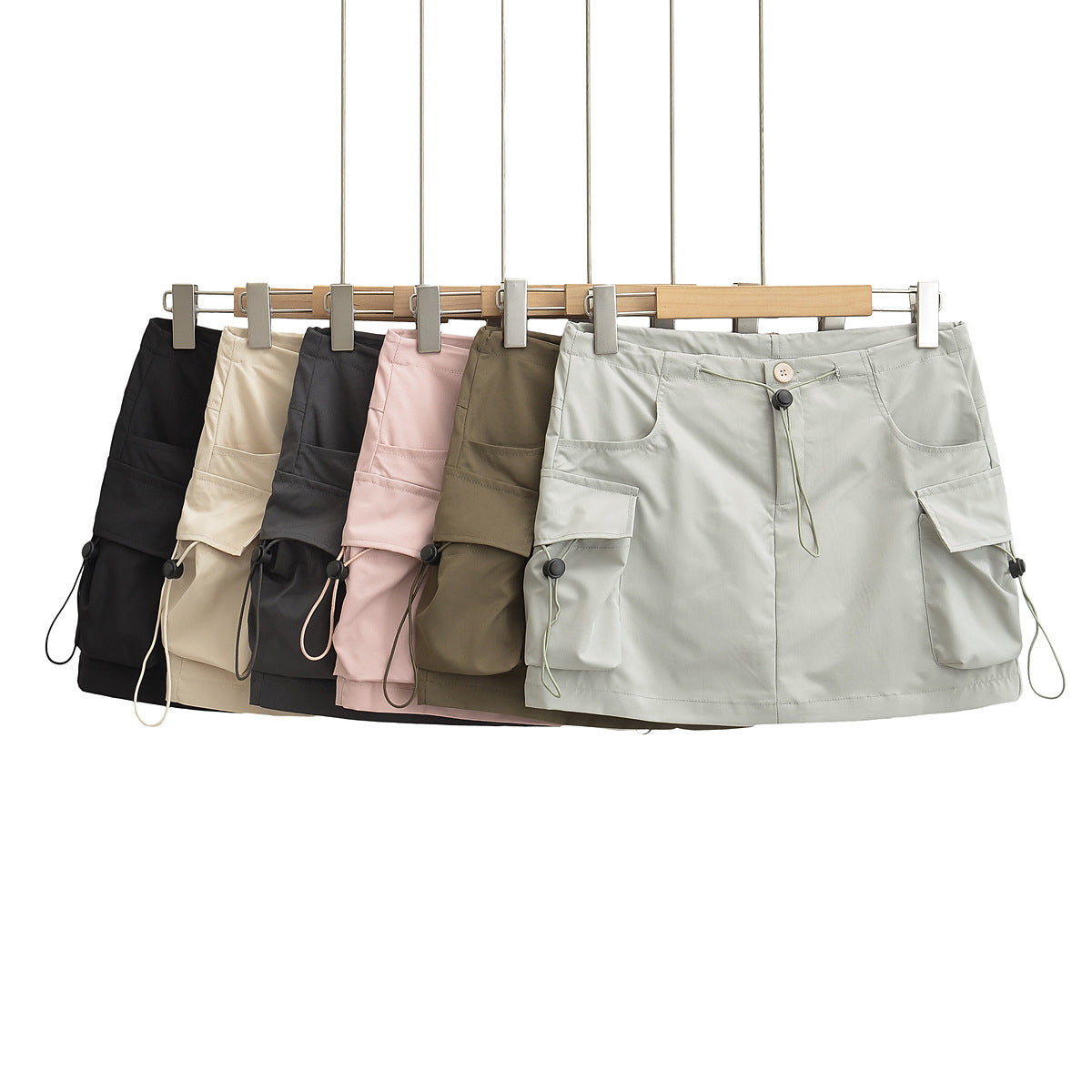 Low Waist Drawstring Elastic Side Workwear With Pocket Skirt