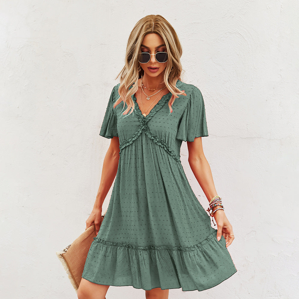 Fashion Women's Wear Summer Short Sleeve Solid Color Dress