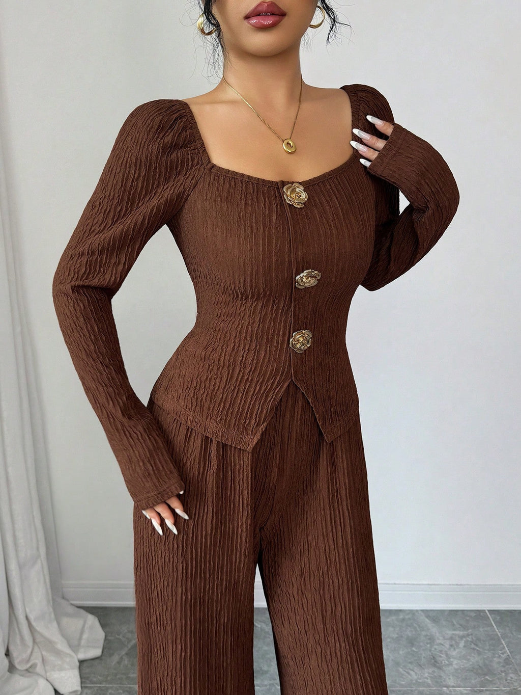 Metal Rose Buckle Slim-Fit Fashionable Womens Suit