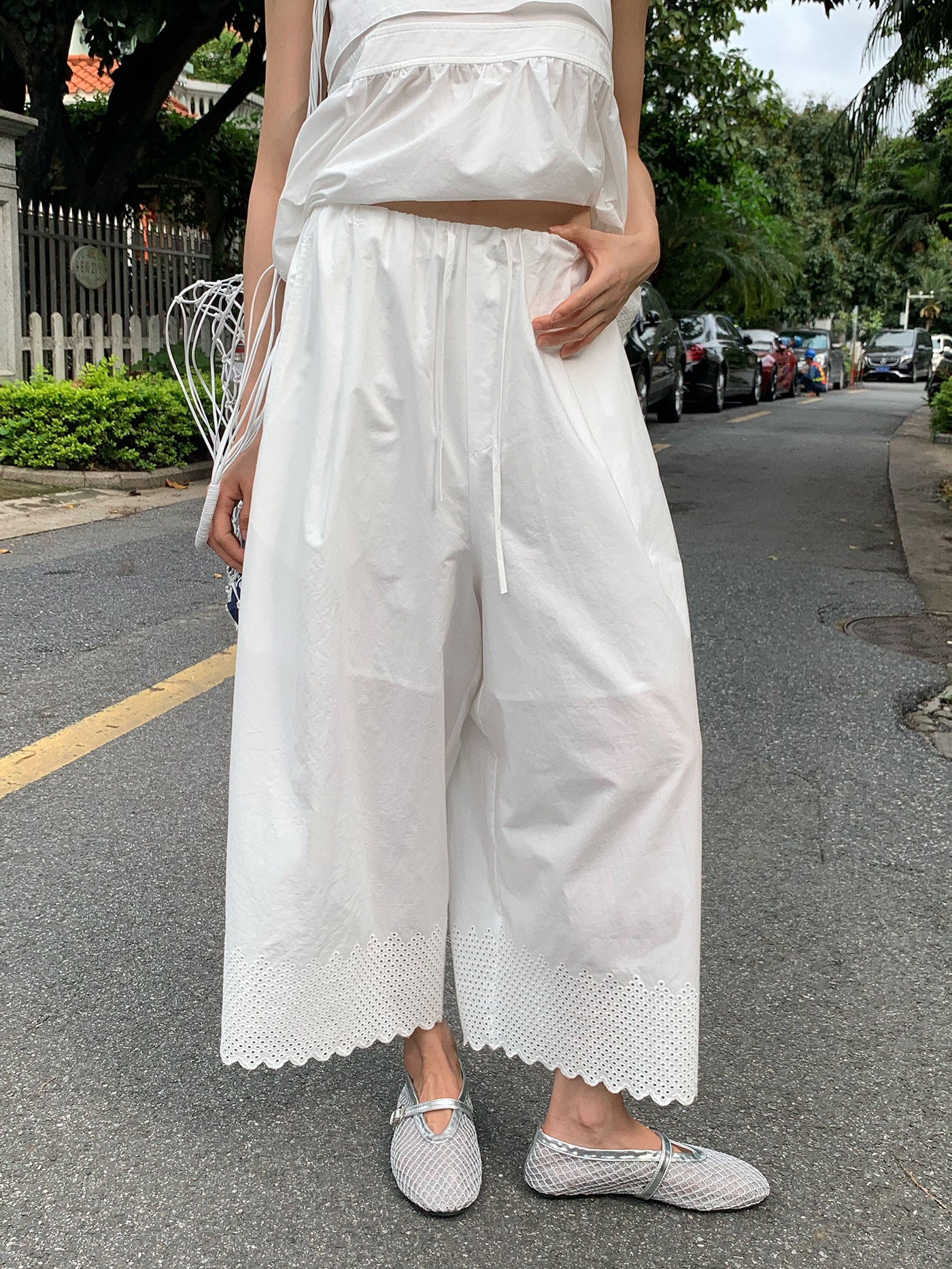 Summer Thin Women's Embroidered Cropped Casual Wide-leg Pants