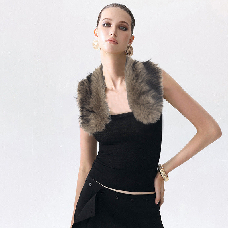 Halter Fur Collar Sexy Backless Tube Top