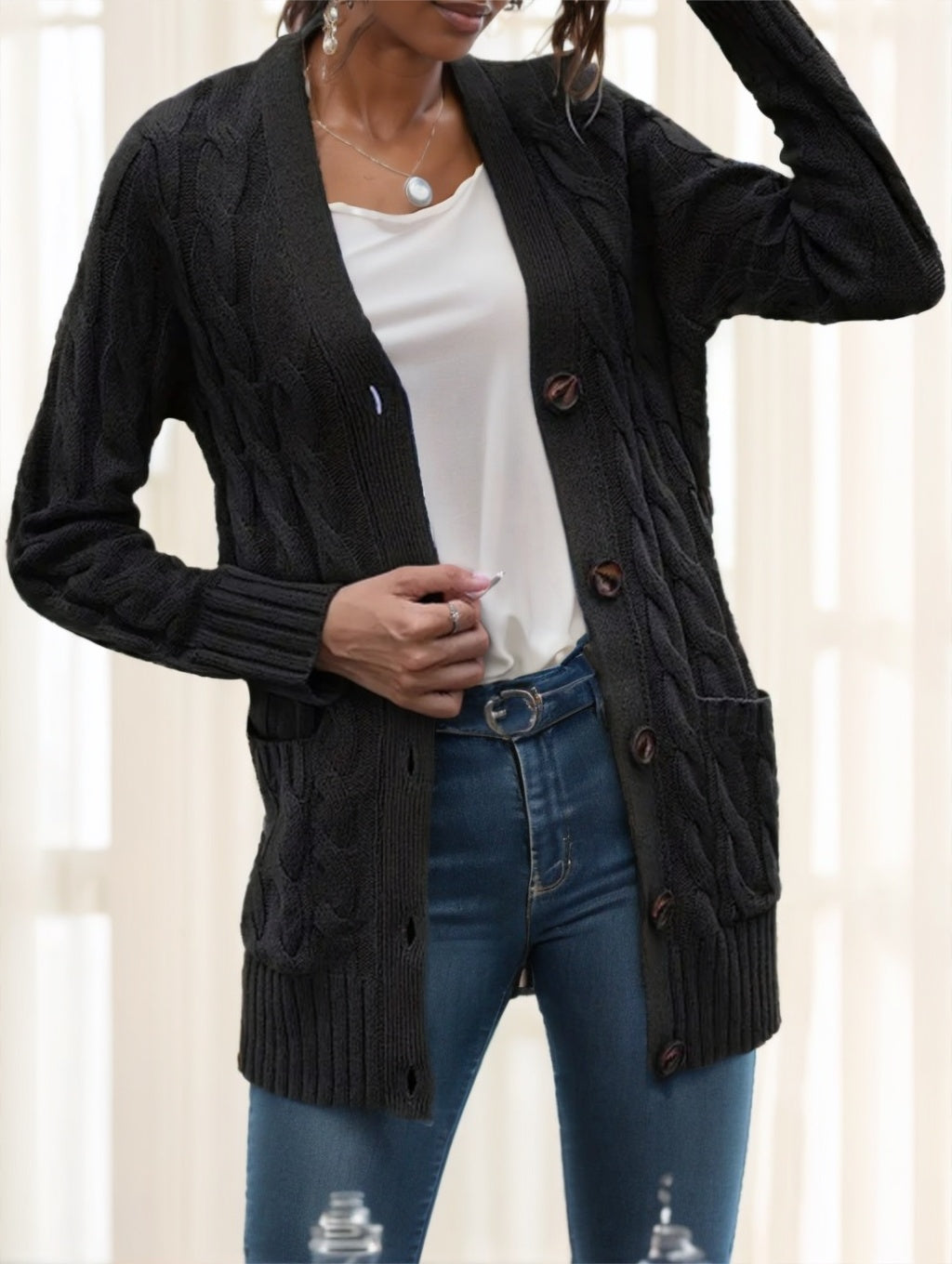 Women'S Vintage-Inspired Loose-Fit Cardigan With Double Buttons