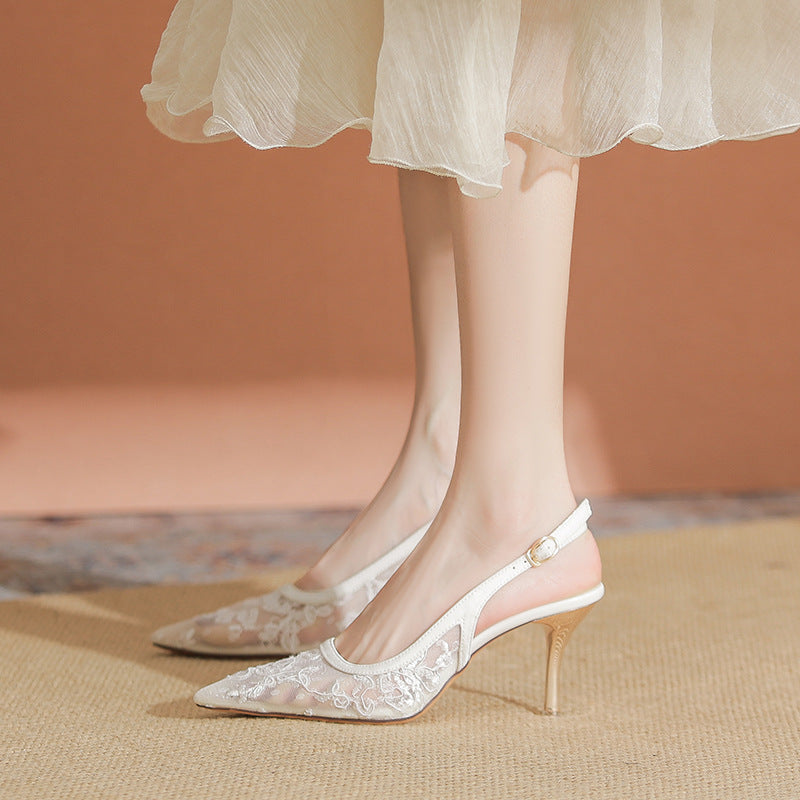 Lace Hollow-out Mesh Pointed High Heels Sexy