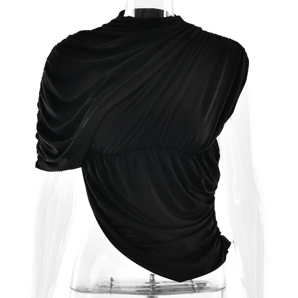 European And American Style Round Neck Top Sexy Waist Trimming Irregular