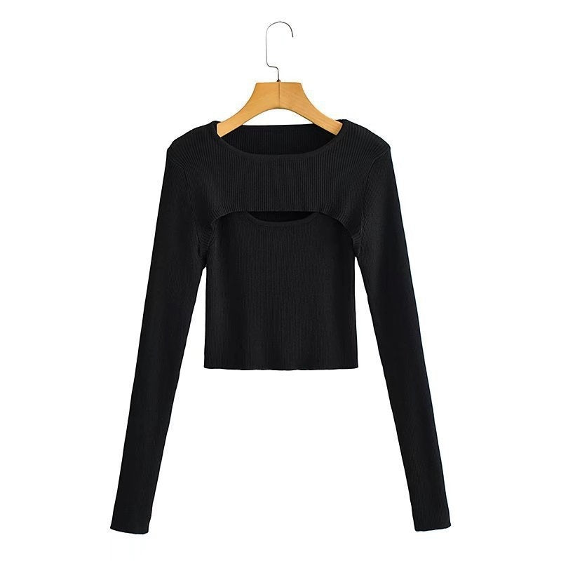 Women's Solid Color Versatile Slim Layering Short Long Sleeve Knit Sweater