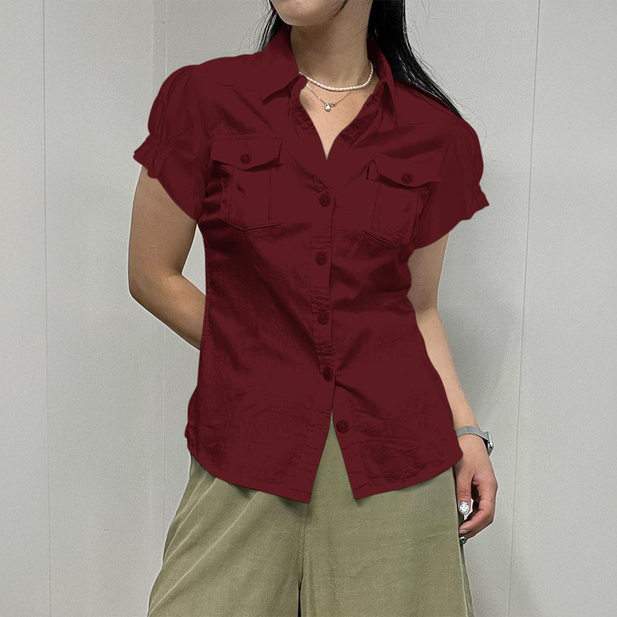 Y2g Hot Girl Style Short Sleeve Button Open Shirt For Women