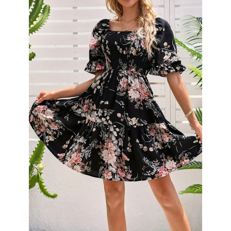 Floral-print Princess-sleeve Dress