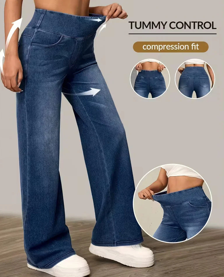 Loose Oversized Retro High-waisted Stretch Denim Wide-leg Pants