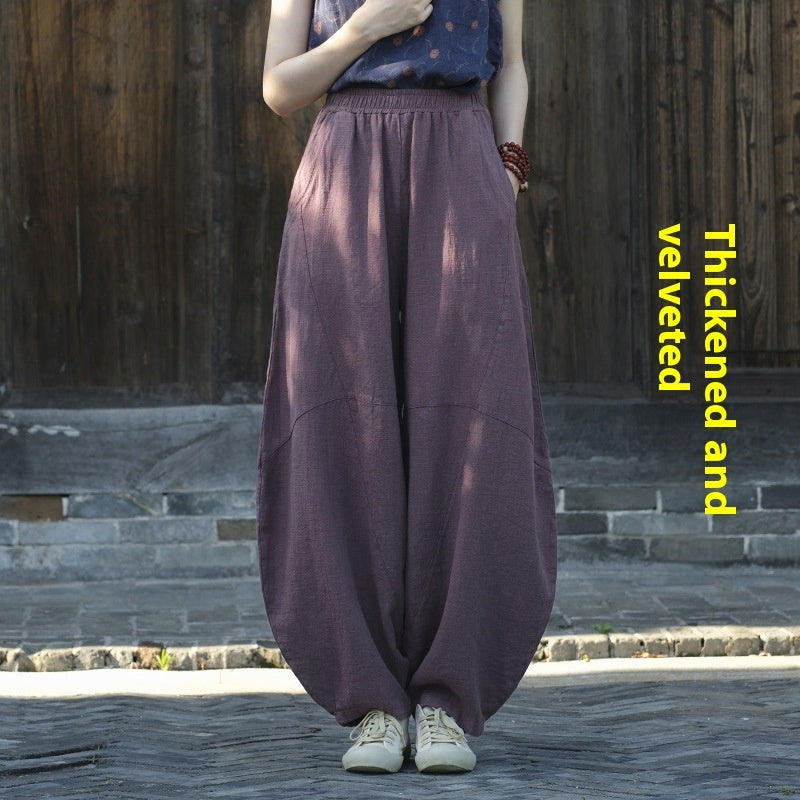 Artistic Retro Cotton And Linen Women's Distressed Loose Casual Pants