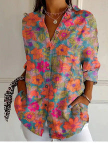 New Women's Long Sleeved Shirt For Summer Fashion, 3D Printed Shirt With Floral Pattern