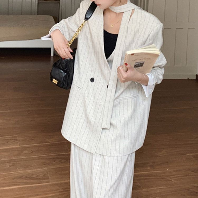 New Fashion Striped Blazer Wide-Leg Pants Two-Piece