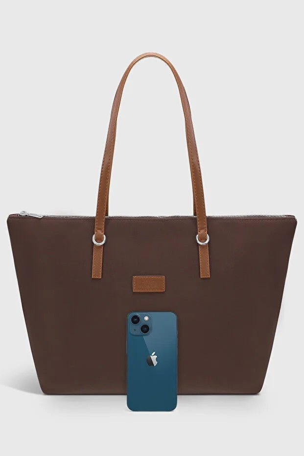 Brown Large Capacity Water Resistant Shopper Bag For Women