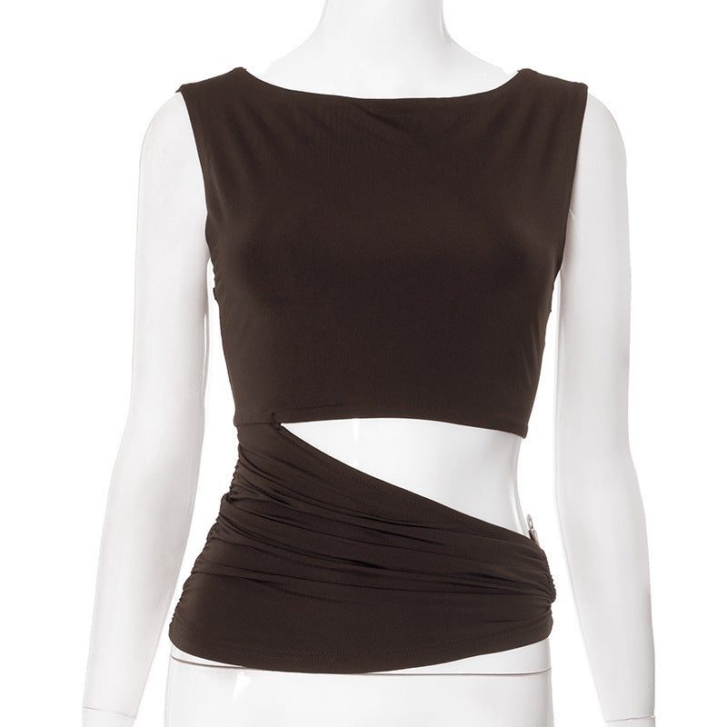 Women's Sleeveless Round Neck Hollow-out Top