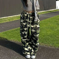 American-style Camo Jacquard Retro Autumnwinter Lambswool Thermal Loose Wide-leg Casual Pants