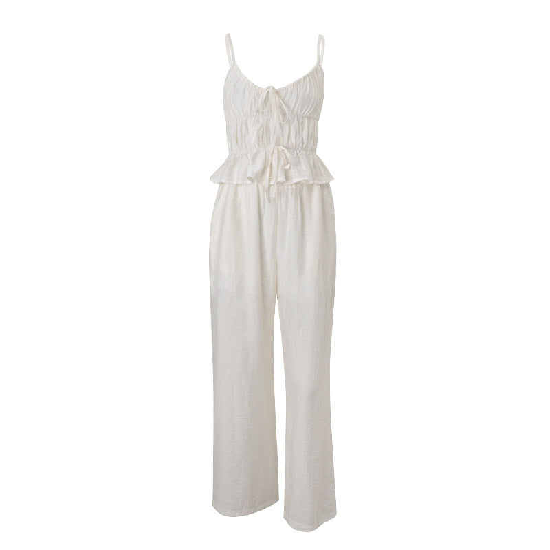 Sexy V-neck Strap Thin Top Straight-leg Trousers Suit