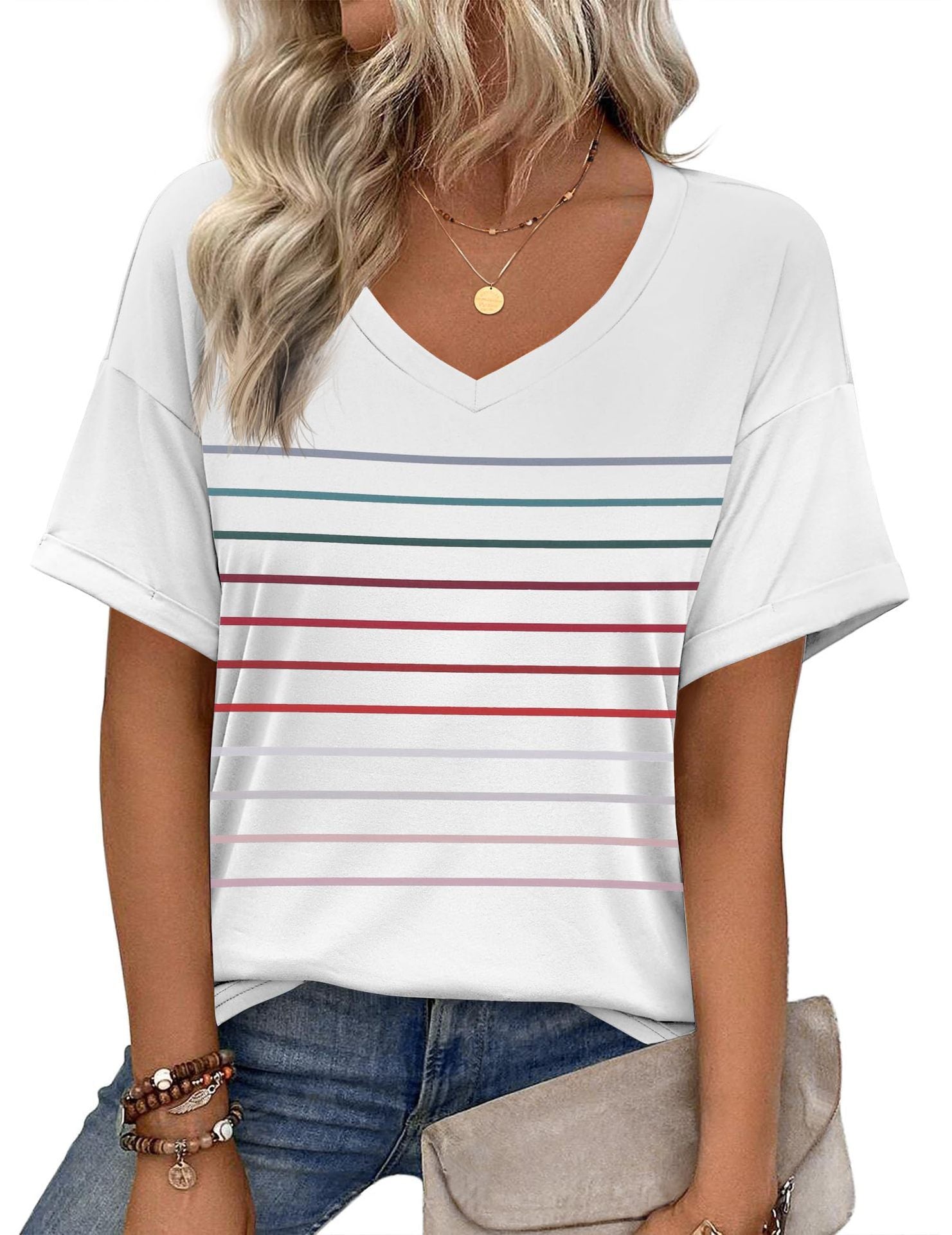 High Quality Striped Women's Short Sleeve
