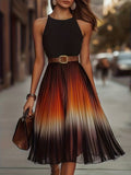 Stylish And Elegant Sleeveless Pleated A-line Dress With A Gradient Hem