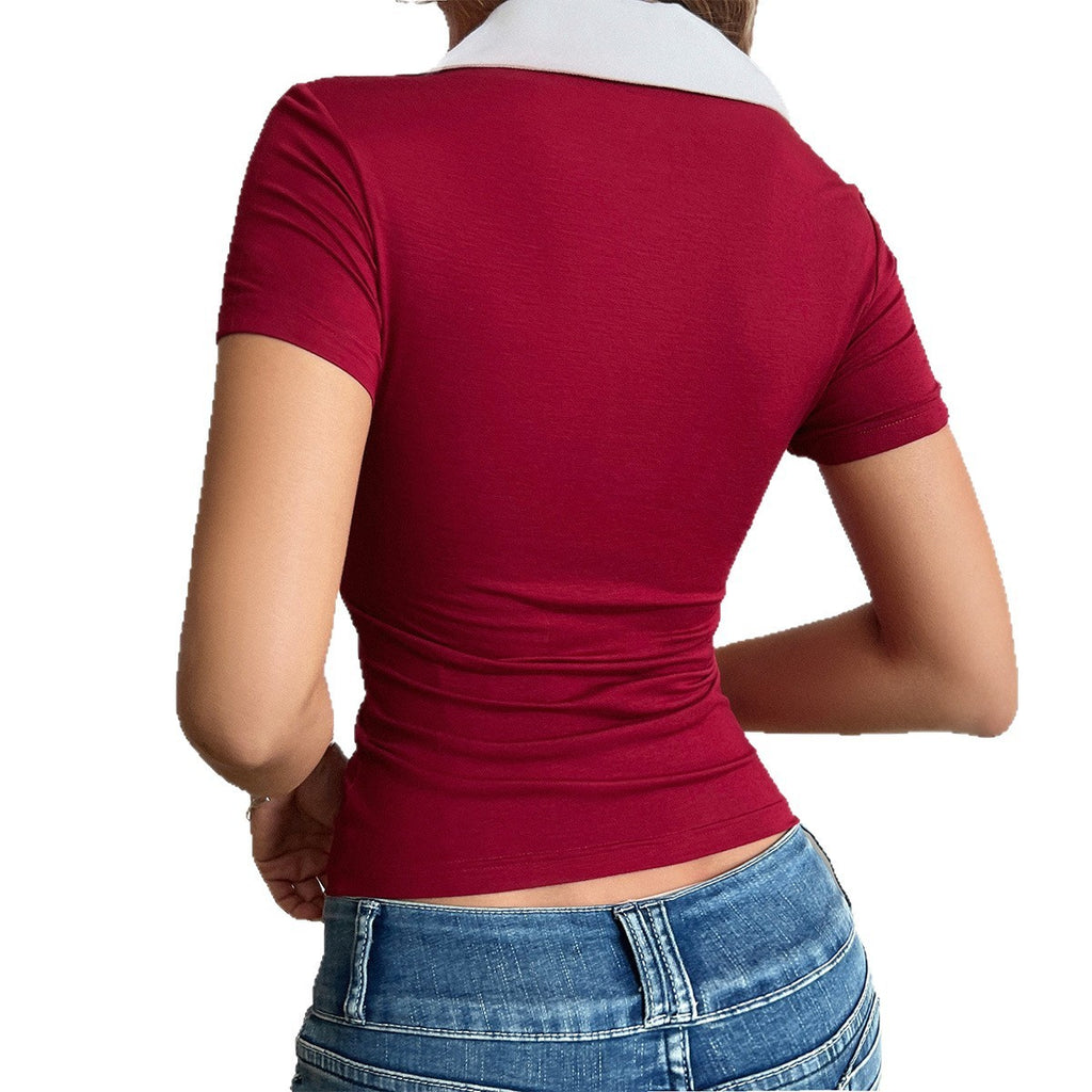 Women's Lapel Short-sleeved T-shirt