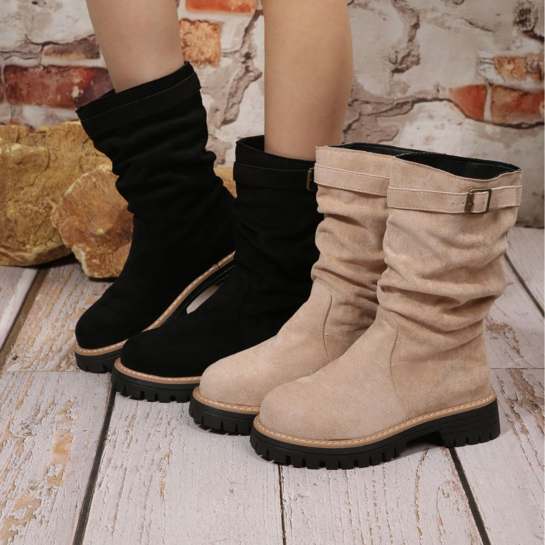 Womens Retro Mid-Calf Riding Boots