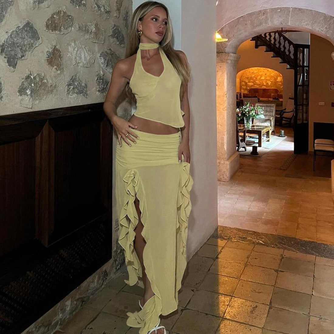 Summer Women's Cropped Vest Skirt Suit