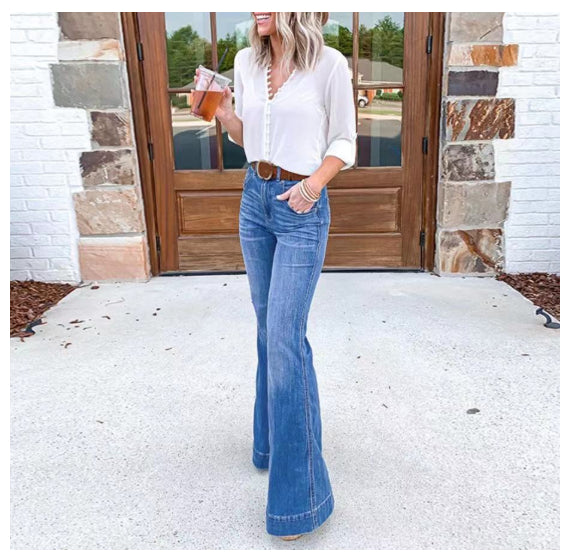 Women's Simple Flared Wide-leg Denim Trousers