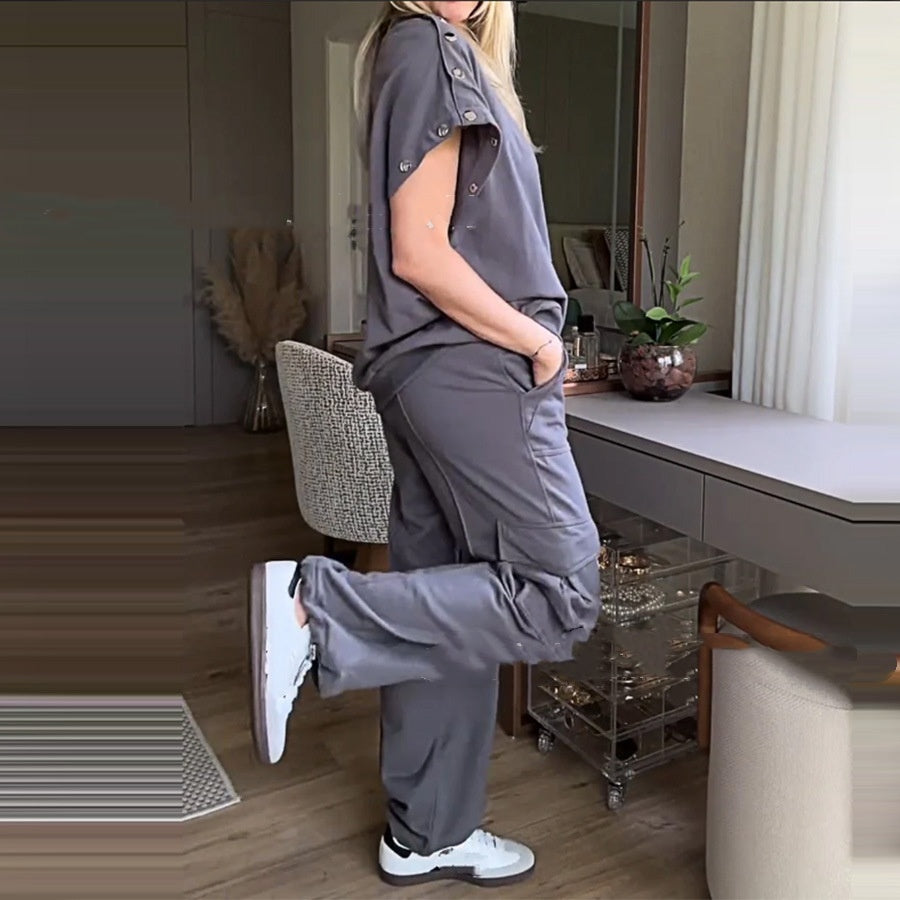 Loose Women's Wear Long Sleeve Top And Trousers Two-piece Set