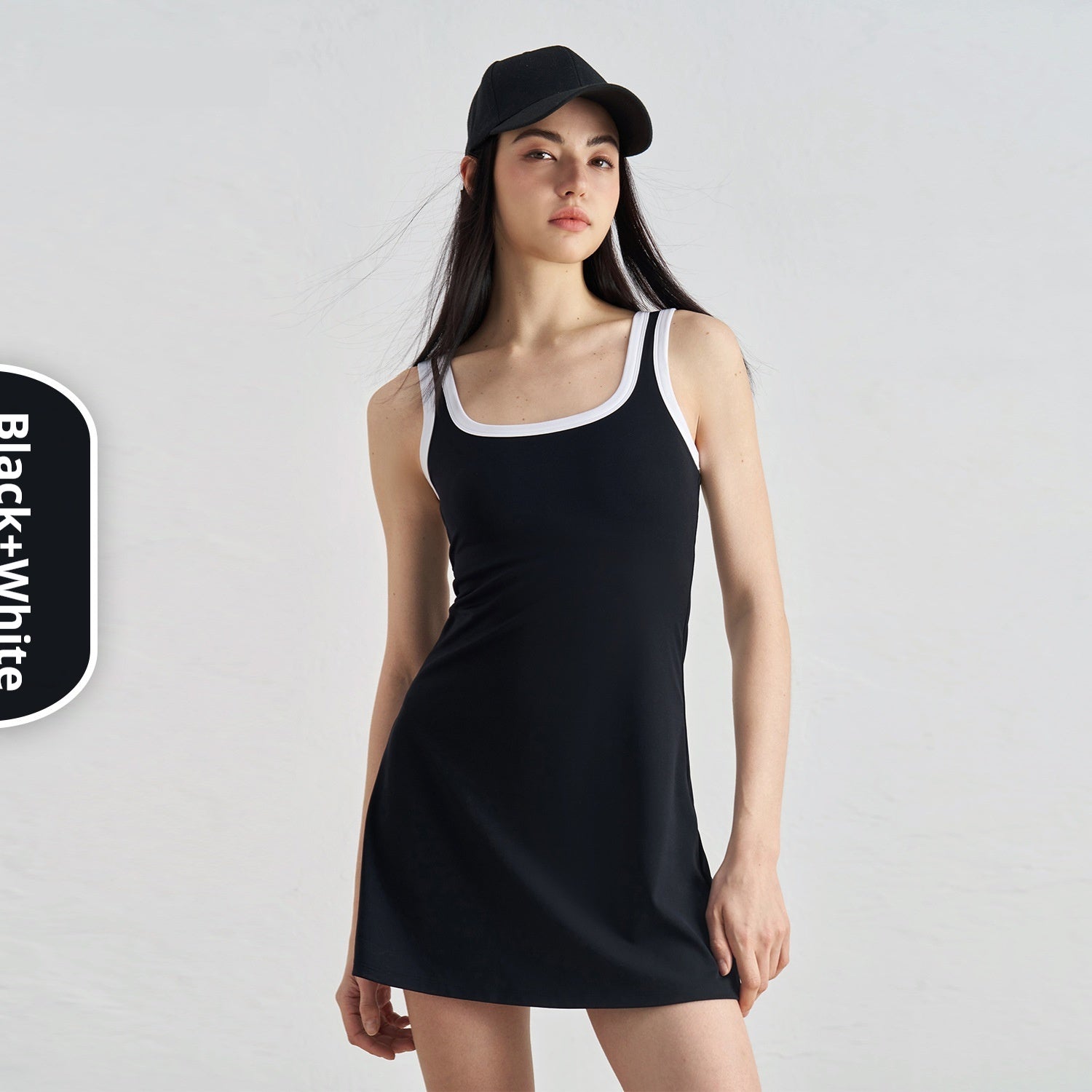 Double-shoulder Strap Color Contrast Patchwork Advanced Sense Dress