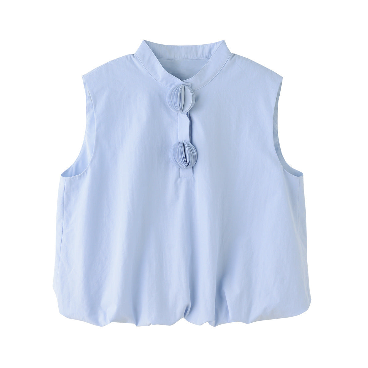Women's Blue Cotton Blended Stand Collar Sleeveless Bud Vest