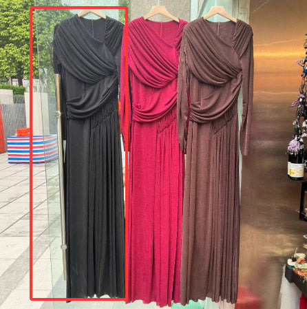 Oblique Collar Asymmetrical Pleated Waist-slimming Dress