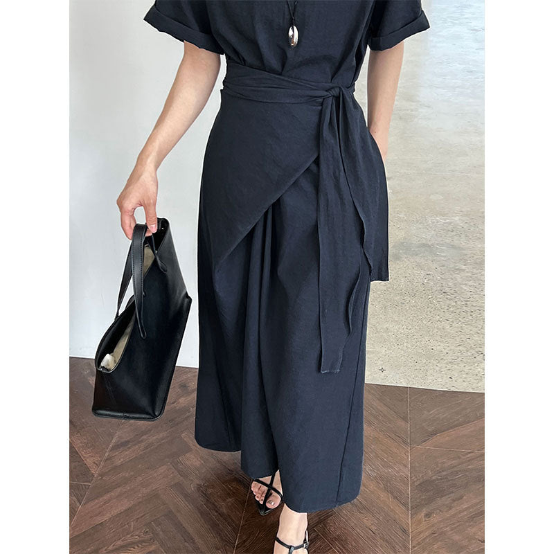 Special-interest Design Cross Strap Short Sleeve Dress