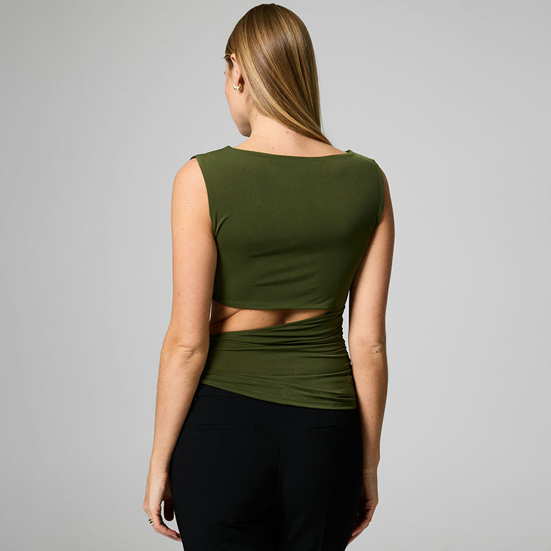Women's Sleeveless Round Neck Hollow-out Top