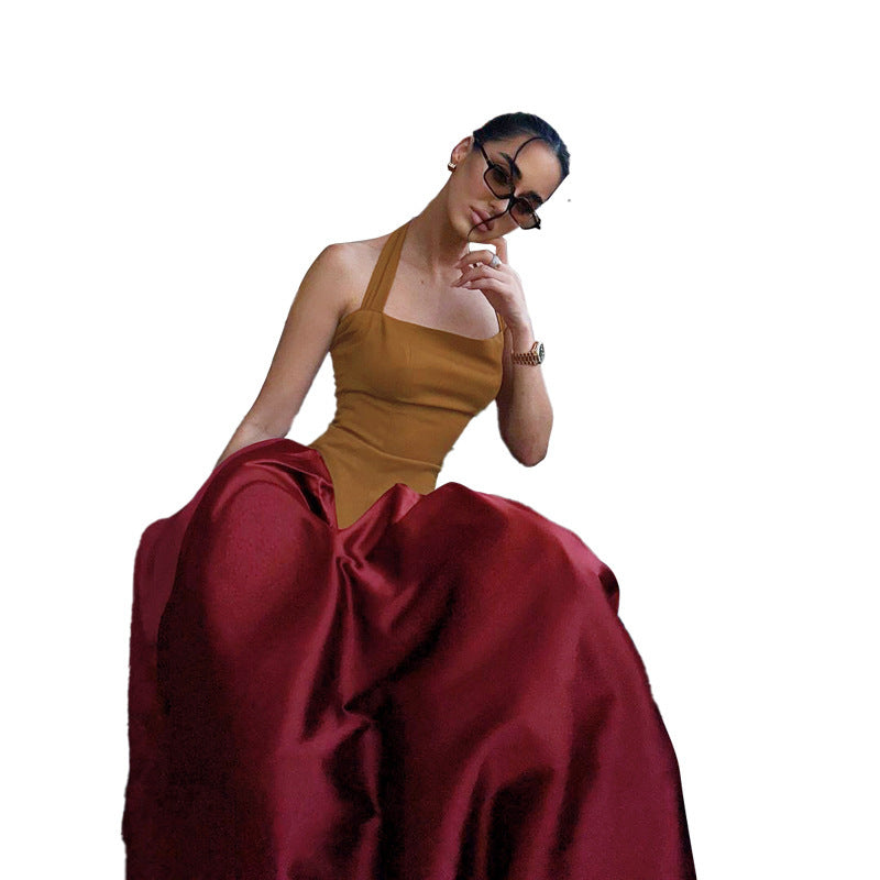 Women's Fashion Vacation Style Halter Lace-up Backless Slim Fit Dress