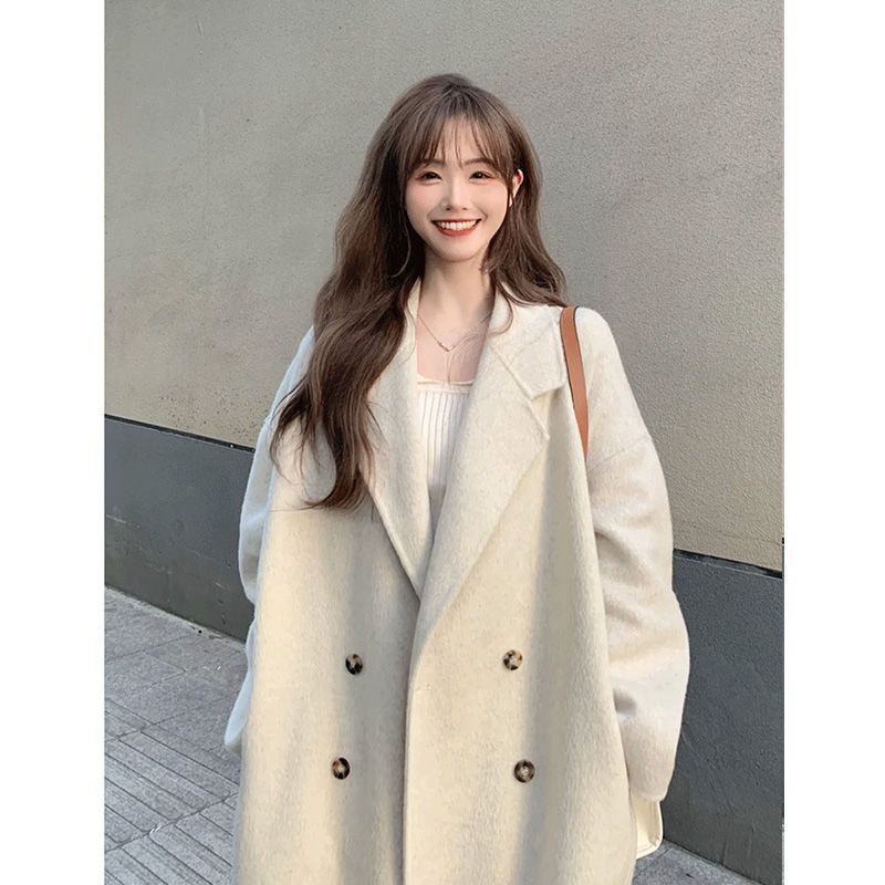 Women's Solid Color Casual Versatile Mid-length Wool Coat