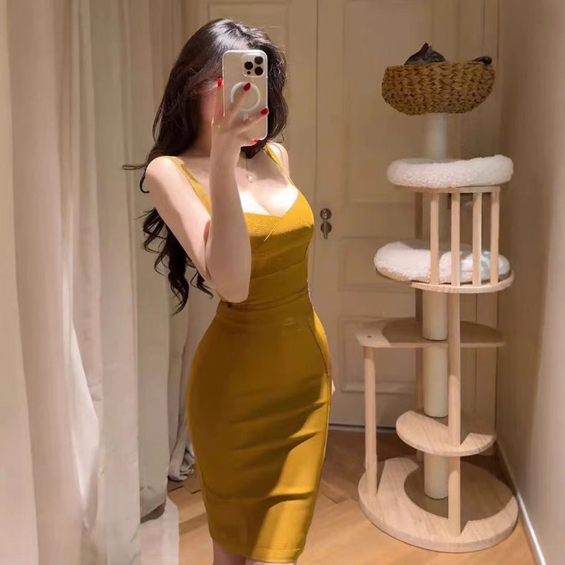 European And American Little Mom Pure Desire Style Hip Skirt Yellow Adult Lady Like Woman Sexy Tight