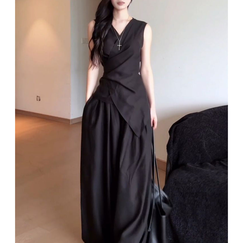 Sleeveless Waist-Cinching Slimming Set With Long Skirt