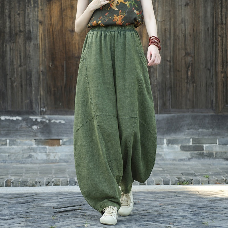 Artistic Retro Cotton And Linen Women's Distressed Loose Casual Pants