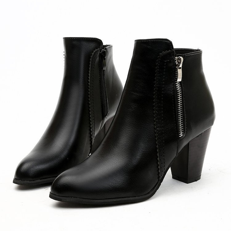 Retro Distressed Chunky Heel Side Zip Ankle Boots For Women