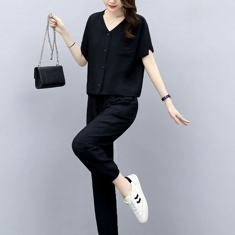 Leisure Fashionable Stylish Fashionable And Reducing Age Noble Lady Sub-cotton And Linen Two-piece Suit