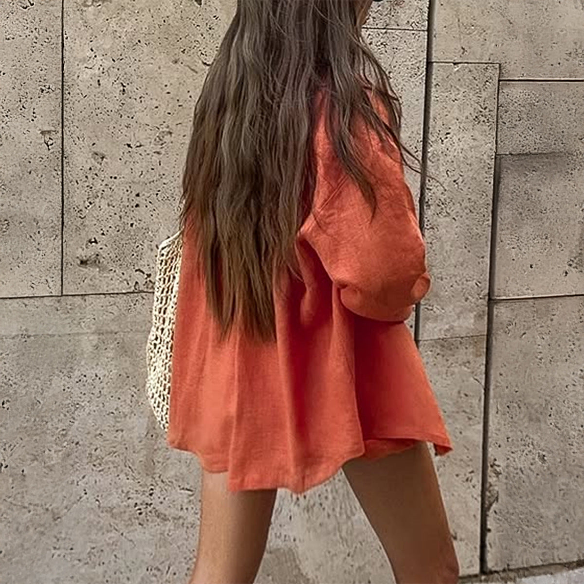 Womens Solid-Color French-Style Vintage Shirt And Shorts Set