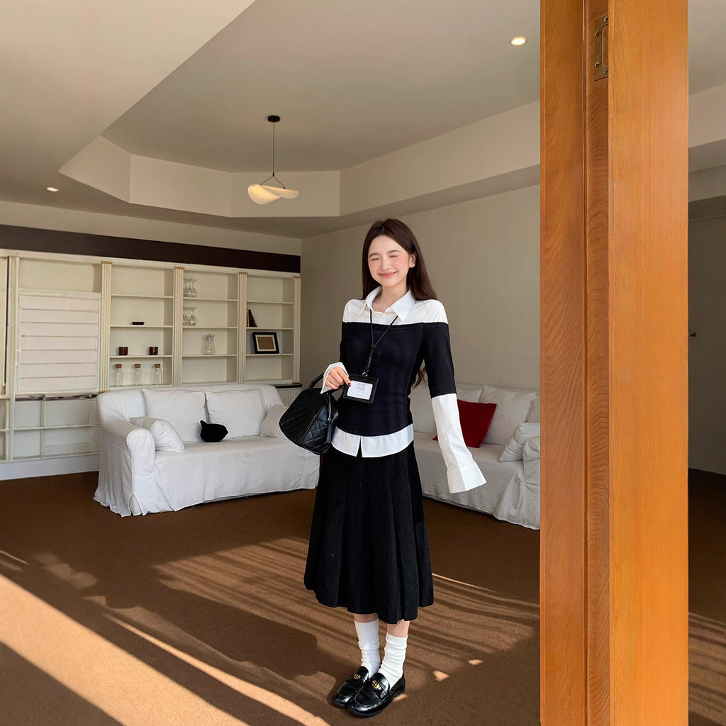 Women's Autumn Korean Slimming Fake Two-Piece Shirt