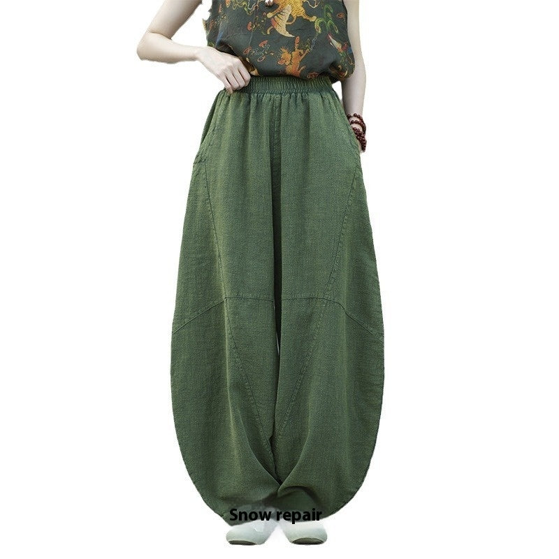 Artistic Retro Cotton And Linen Women's Distressed Loose Casual Pants