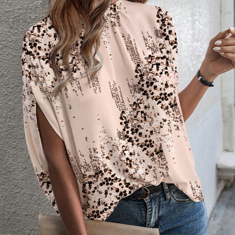 Vacation Style Floral Pullover Women's Half Sleeve Top