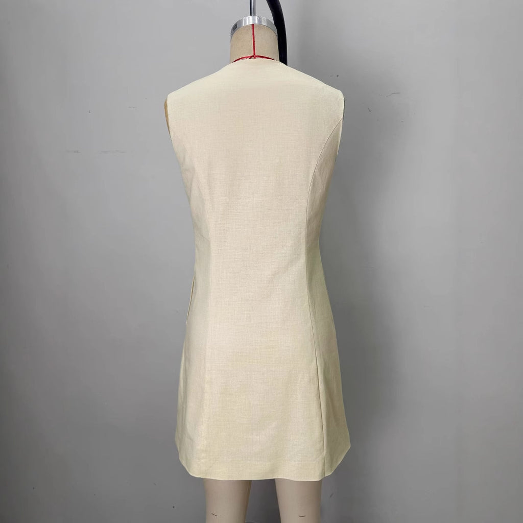 Intellectual Elegant Mini Skirt Summer Slim-fit Buttoned Sleeveless Socialite Skirt