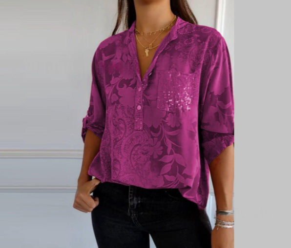 Summer New European And American Women's Fashion High-end Temperament Elegant Printed Shirt Top