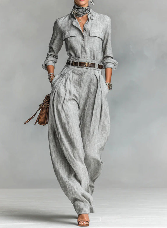 Long-sleeve Shirts And Wide-leg Trousers